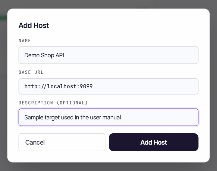 The Add Host form