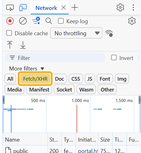 Microsoft Edge DevTools - Fetch/XHR filter