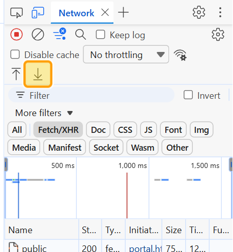 Microsoft Edge DevTools - Export HAR icon